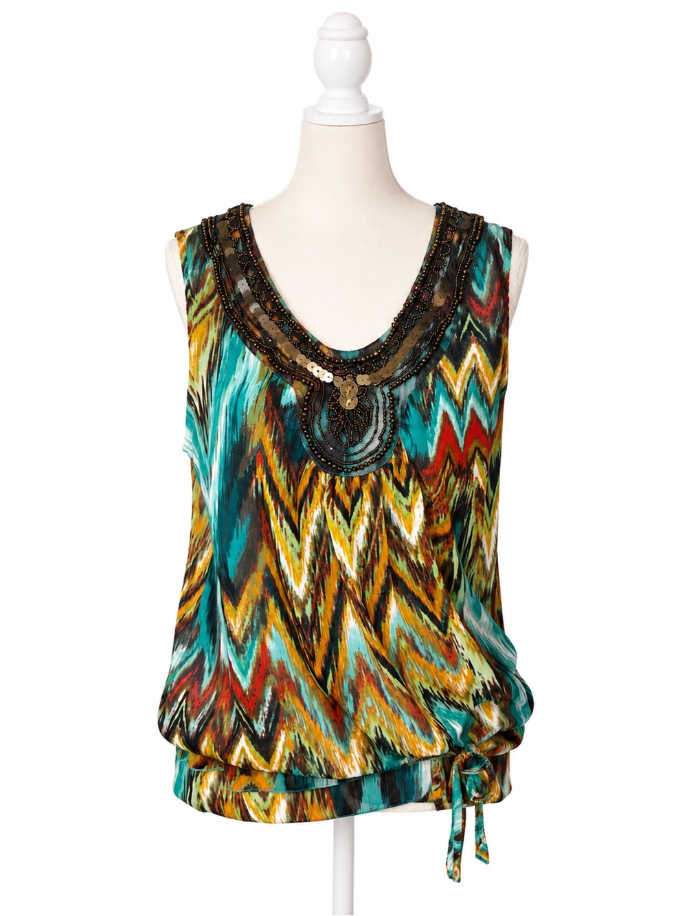 Adiva USA Women’s Large Beaded Sequin Sleeveless Blouse Top Boho Southwestern